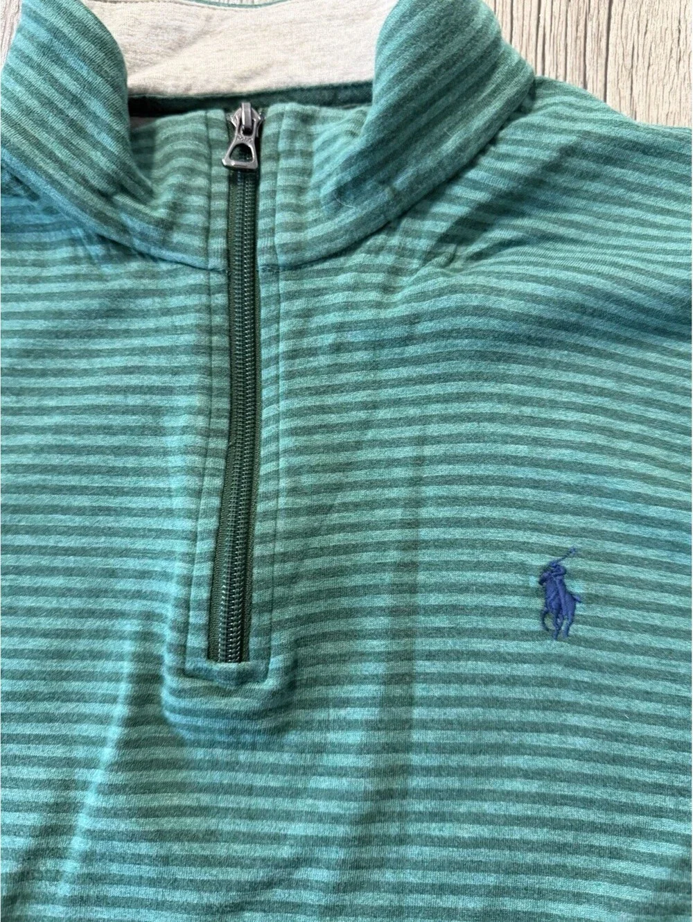 Polo Ralph Lauren Sweatshirt Men Extra Large Green Striped Quarter Zip Pullover